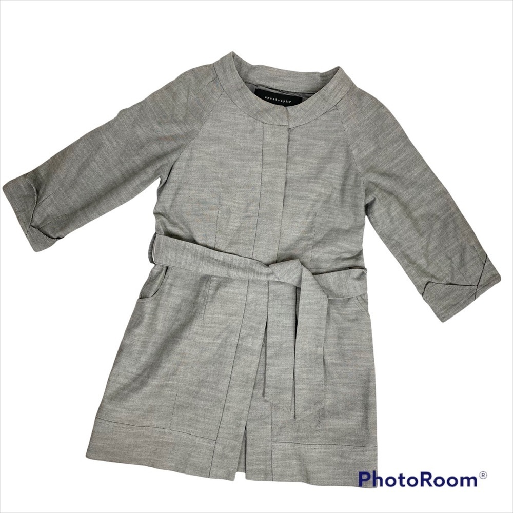 APOSTROPHE Gray Cotton Belted Car Coat Small